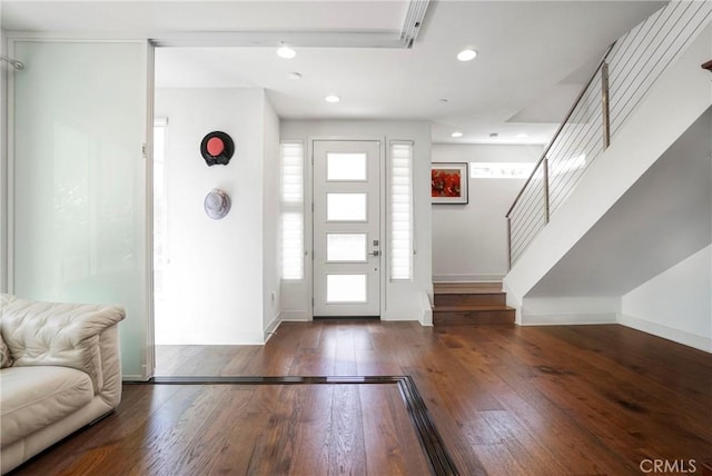 5823 Seahorse Ct, Playa Vista, CA 90094 - entryway featuring hardwood / wood-style floors, stairway, and recessed lighting