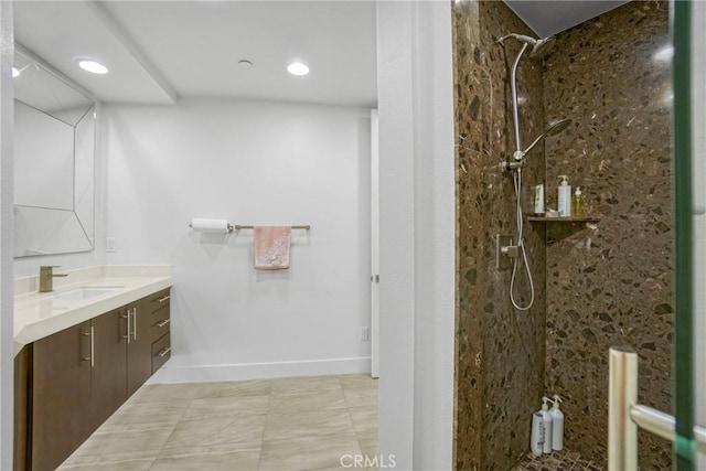 5823 Seahorse Ct, Playa Vista, CA 90094 - full bathroom featuring vanity, tiled shower, and recessed lighting