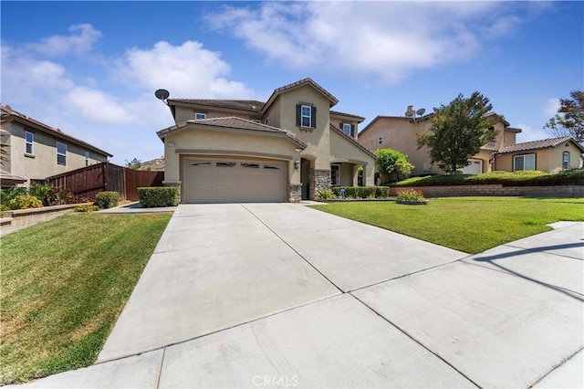 12178 Scenic Vw, Riverside, CA 92505 - view of front of house featuring stucco siding, concrete driveway, an attached garage, a tile roof, and stone siding