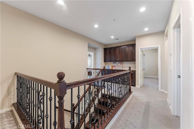 12178 Scenic Vw, Riverside, CA 92505 - corridor with an upstairs landing, light colored carpet, baseboards, and recessed lighting