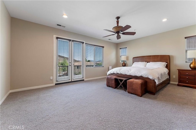 12178 Scenic Vw, Riverside, CA 92505 - bedroom with access to exterior, carpet flooring, baseboards, a ceiling fan, and recessed lighting