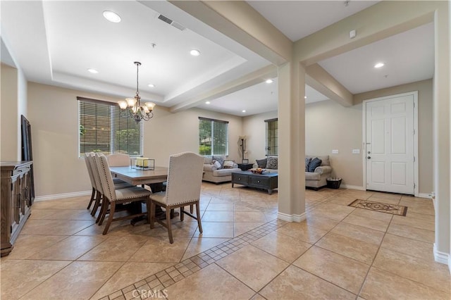 12178 Scenic Vw, Riverside, CA 92505 - dining area with a chandelier, baseboards, light tile patterned flooring, and recessed lighting