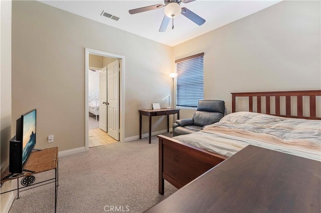 12178 Scenic Vw, Riverside, CA 92505 - bedroom featuring light colored carpet, baseboards, ceiling fan, and connected bathroom