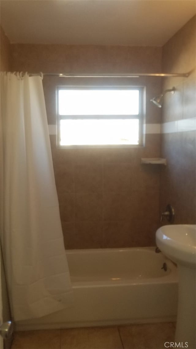 10241 Ruoff Ave, Whittier, CA 90604 - full bathroom with tile patterned flooring and shower / bathtub combination with curtain