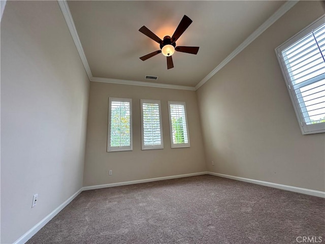 24212 Nobe St, Corona, CA 92883 - carpeted spare room with ornamental molding, a ceiling fan, and baseboards