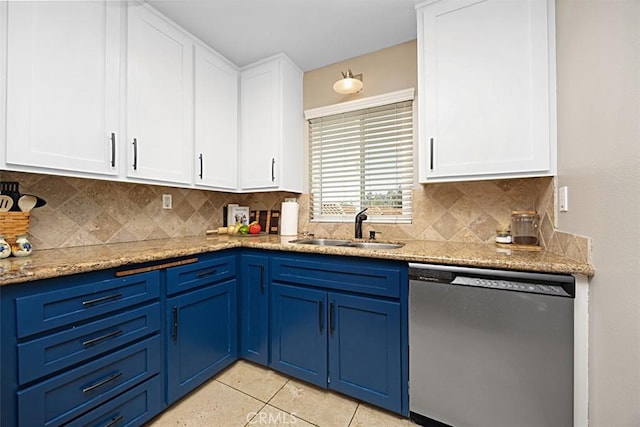 1040 Central Ave Unit 10, Riverside, CA 92507 - kitchen featuring dishwasher, a sink, blue cabinets, and white cabinets