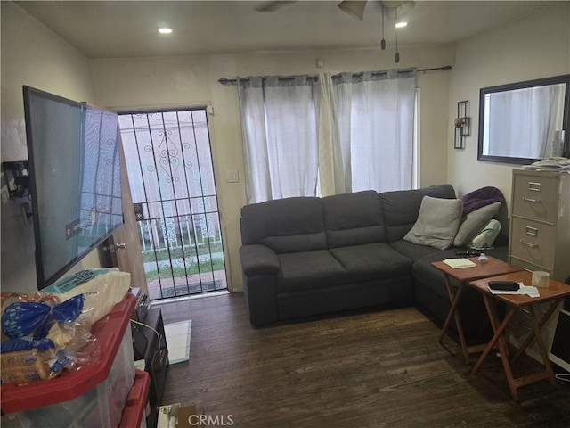 1609 W 107th St, County Los Angeles, CA 90047 - living area with wood finished floors, healthy amount of natural light, a ceiling fan, and recessed lighting