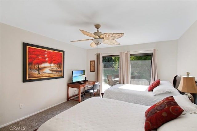40425 Pebble Beach Cir, Palm Desert, CA 92211 - bedroom with carpet, access to exterior, baseboards, and ceiling fan