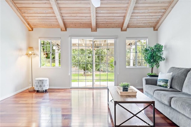 9818 Capulet Ave, Whittier, CA 90603 - living area with wood ceiling, wood finished floors, and baseboards