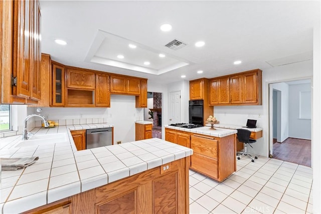 9818 Capulet Ave, Whittier, CA 90603 - kitchen featuring dishwasher, a sink, a peninsula, recessed lighting, and an office area