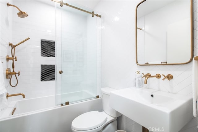 1617 S Beverly Glen Blvd Unit 301, Los Angeles, CA 90024 - bathroom with toilet, combined bath / shower with glass door, and tile walls
