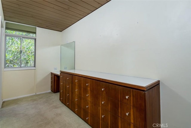 1560 Sheridan, Glendale, CA 91206 - hall featuring light carpet, baseboards, wood ceiling, and lofted ceiling