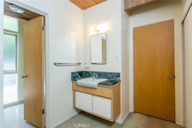 1560 Sheridan, Glendale, CA 91206 - bathroom featuring vanity, healthy amount of natural light, baseboards, and wood ceiling