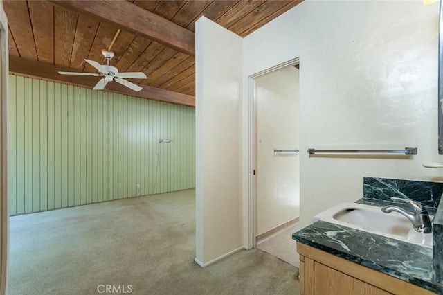 1560 Sheridan, Glendale, CA 91206 - bathroom featuring wood ceiling, a ceiling fan, and vanity