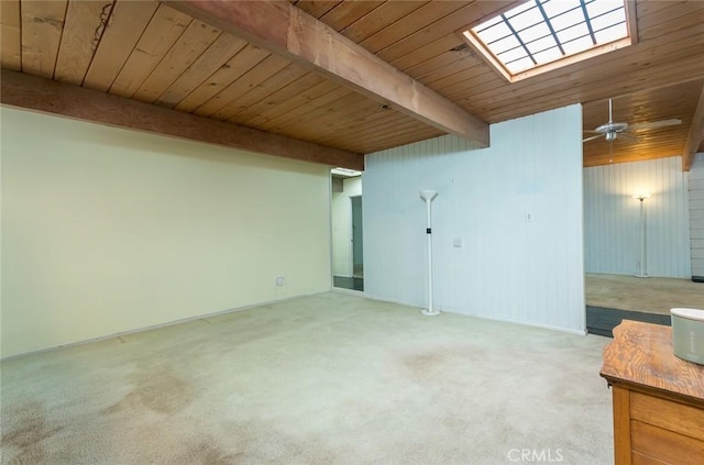1560 Sheridan, Glendale, CA 91206 - empty room with wood ceiling with exposed beams, carpet, and a skylight