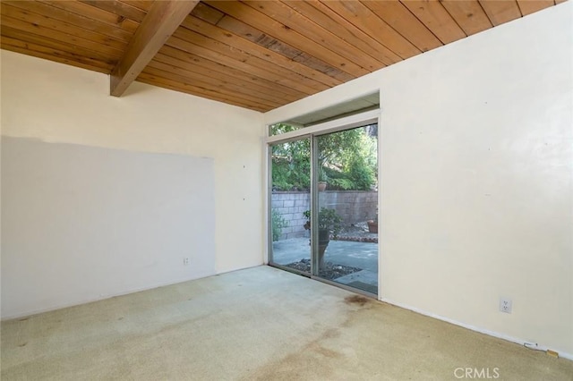 1560 Sheridan, Glendale, CA 91206 - carpeted spare room featuring wood ceiling with exposed beams