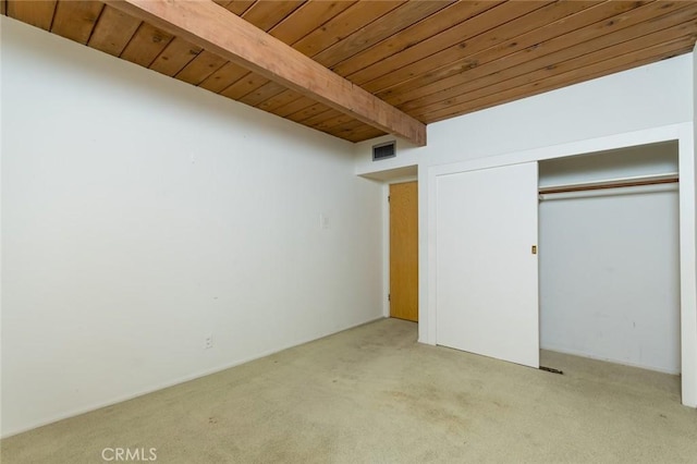1560 Sheridan, Glendale, CA 91206 - unfurnished bedroom featuring light carpet, wood ceiling with exposed beams, and a closet