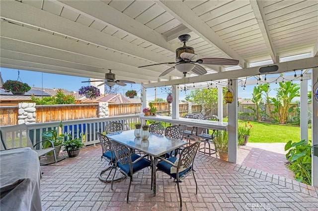 210 View Dr, La Habra, CA 90631 - view of patio / terrace with outdoor dining space and ceiling fan
