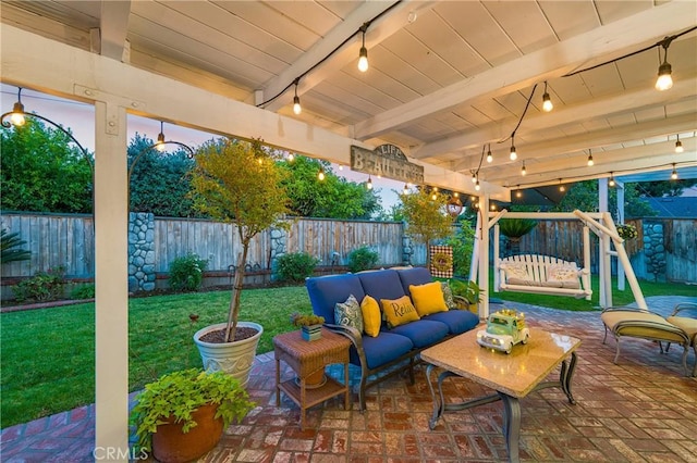 210 View Dr, La Habra, CA 90631 - patio terrace at dusk with outdoor lounge area and a patio