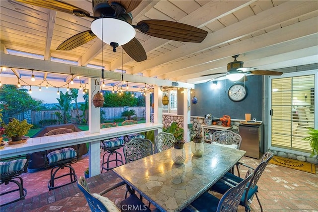 210 View Dr, La Habra, CA 90631 - fenced backyard with a ceiling fan, outdoor dining space, and a patio area
