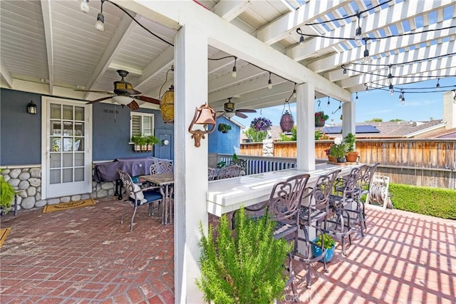 210 View Dr, La Habra, CA 90631 - view of patio featuring a ceiling fan and a pergola