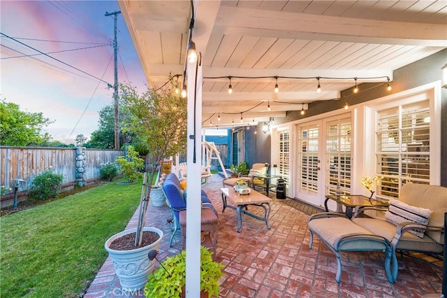 210 View Dr, La Habra, CA 90631 - view of patio with french doors and an outdoor hangout area