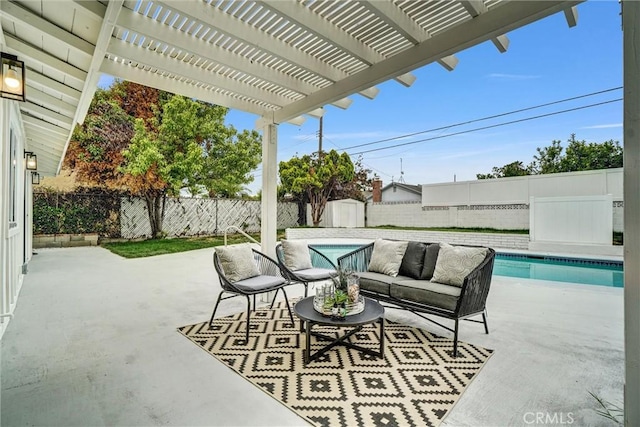 2842 E Virginia Ave, Anaheim, CA 92806 - fenced backyard featuring a pergola, a patio, and a storage unit