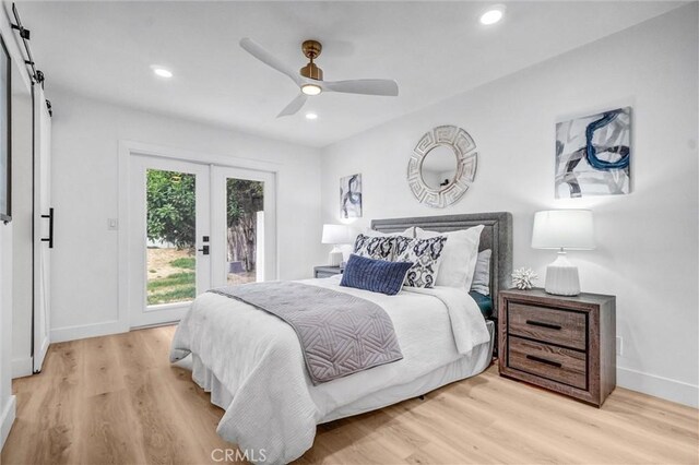 2842 E Virginia Ave, Anaheim, CA 92806 - bedroom with access to exterior, light wood finished floors, baseboards, french doors, and a ceiling fan