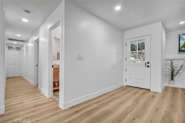 2842 E Virginia Ave, Anaheim, CA 92806 - entryway with light wood-type flooring, baseboards, and recessed lighting