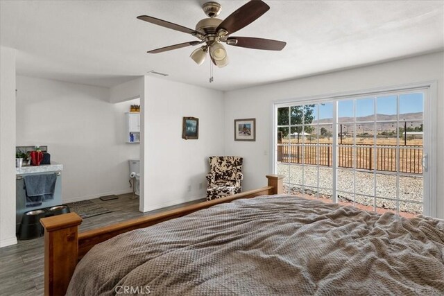 22025 Del Oro Rd, Apple Valley, CA 92308 - bedroom featuring access to outside, wood finished floors, baseboards, and ceiling fan