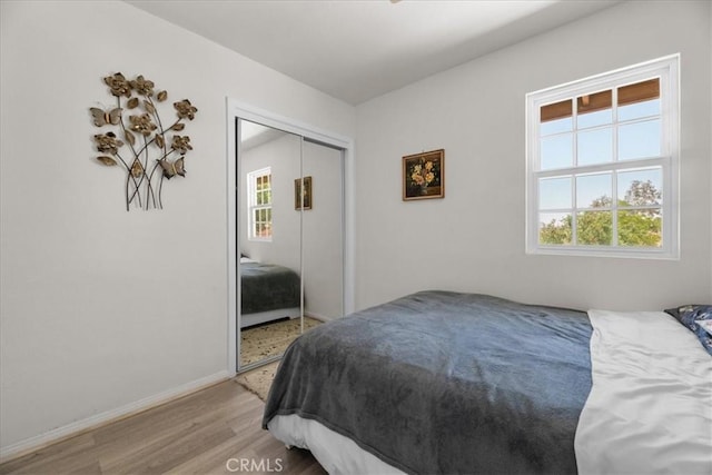 22025 Del Oro Rd, Apple Valley, CA 92308 - bedroom featuring light wood-type flooring, baseboards, and a closet