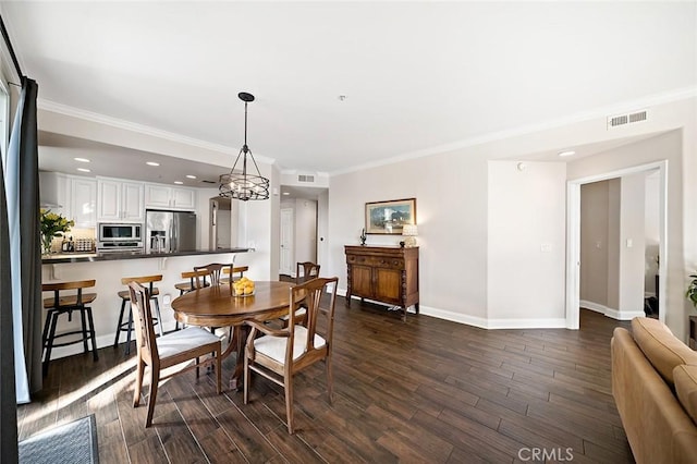 1500 E Ocean Blvd Unit 419, Long Beach, CA 90802 - dining room with ornamental molding, baseboards, dark wood finished floors, and recessed lighting