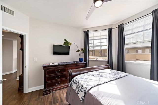 1500 E Ocean Blvd Unit 419, Long Beach, CA 90802 - bedroom featuring dark wood-style floors, baseboards, and ceiling fan