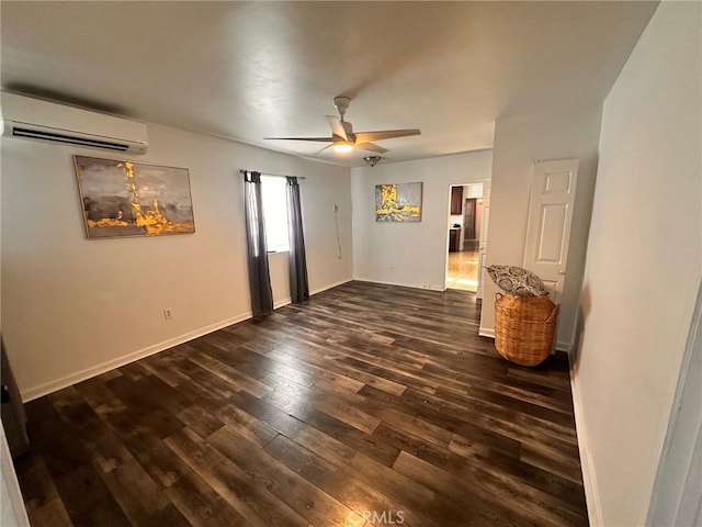 3208 W 74th St, Los Angeles, CA 90043 - empty room with a wall mounted air conditioner, dark wood-style floors, and ceiling fan
