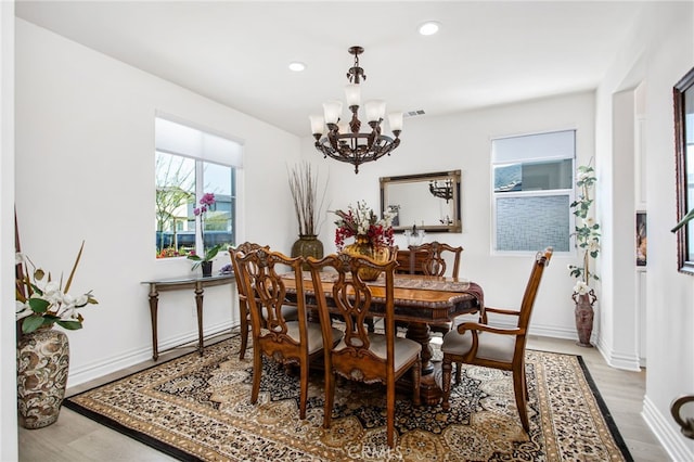 36275 Firelight Cir, Wildomar, CA 92595 - dining area featuring a chandelier, light wood-style flooring, and recessed lighting