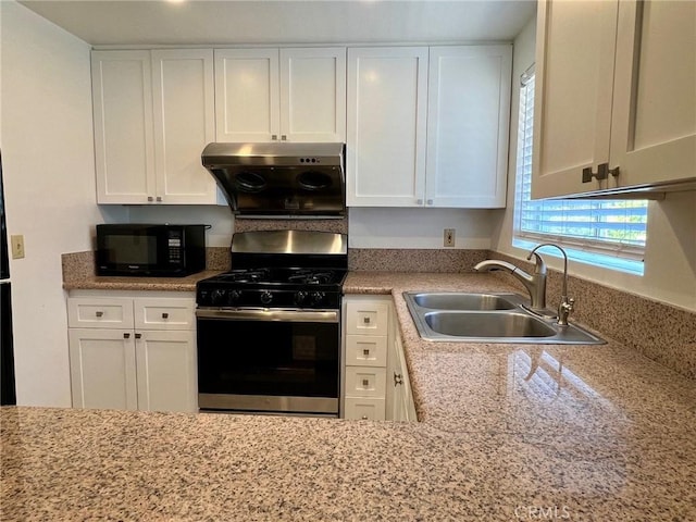 428 N Chapel Ave Unit B, Alhambra, CA 91801 - kitchen featuring gas range oven, black microwave, a sink, range hood, and white cabinets