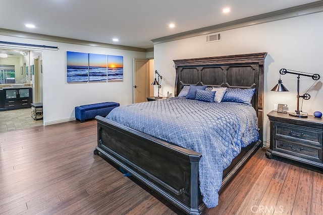 19520 Bermudas St, Porter Ranch, CA 91326 - bedroom featuring crown molding, wood finished floors, baseboards, and recessed lighting