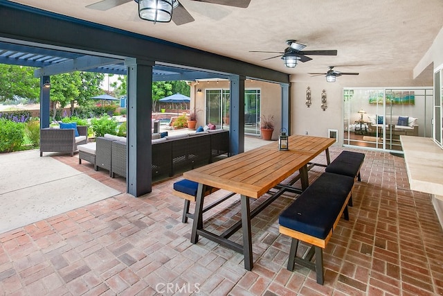 19520 Bermudas St, Porter Ranch, CA 91326 - view of patio featuring an outdoor living space, ceiling fan, and outdoor dining space