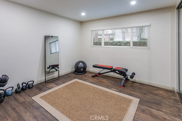 19520 Bermudas St, Porter Ranch, CA 91326 - exercise room with wood finished floors, recessed lighting, and baseboards