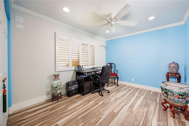 24711 Eloisa Dr, Mission Viejo, CA 92691 - office space with wood finished floors, crown molding, ceiling fan, baseboards, and recessed lighting