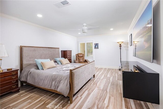 24711 Eloisa Dr, Mission Viejo, CA 92691 - bedroom featuring crown molding, light wood-type flooring, recessed lighting, ceiling fan, and baseboards