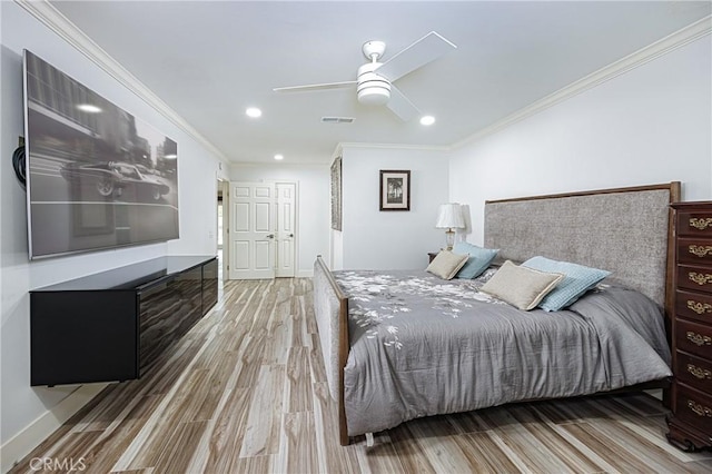 24711 Eloisa Dr, Mission Viejo, CA 92691 - bedroom featuring ornamental molding, wood finished floors, a ceiling fan, and baseboards