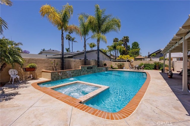 24711 Eloisa Dr, Mission Viejo, CA 92691 - view of swimming pool featuring a patio, a fenced backyard, and a pool with connected hot tub