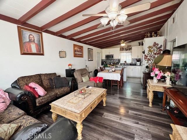 24910 Allesandro, Moreno Valley, CA 92553 - living room with ceiling fan and dark wood finished floors