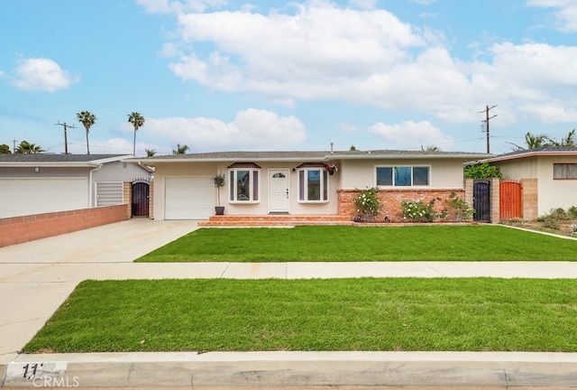 117 E 229th Pl, Carson, CA 90745 - ranch-style home with stucco siding, a gate, concrete driveway, a garage, and brick siding