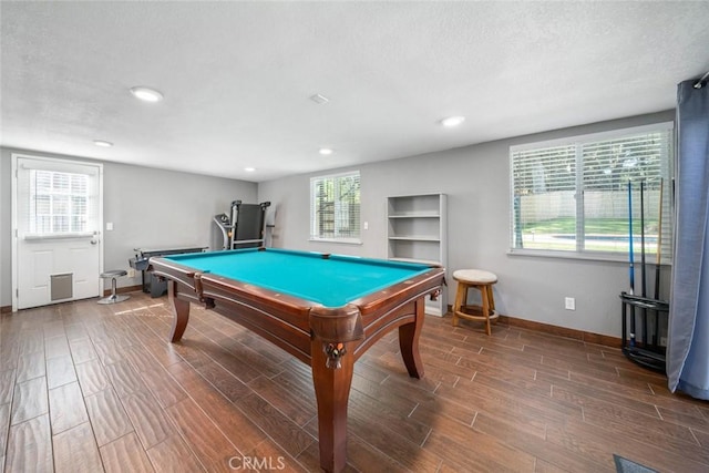 3580 Maricopa Rd, Atascadero, CA 93422 - rec room with wood finished floors, recessed lighting, a textured ceiling, billiards table, and healthy amount of natural light
