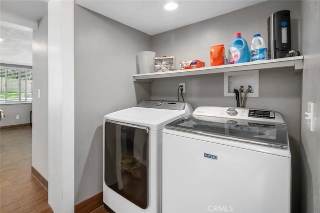 3580 Maricopa Rd, Atascadero, CA 93422 - laundry room with separate washer and dryer, wood finished floors, and recessed lighting