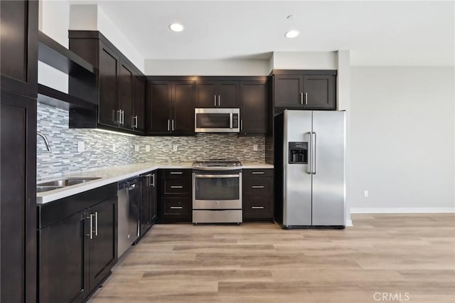 639 Channel Way, Costa Mesa, CA 92627 - kitchen featuring stainless steel appliances, light countertops, decorative backsplash, light wood-style flooring, and recessed lighting