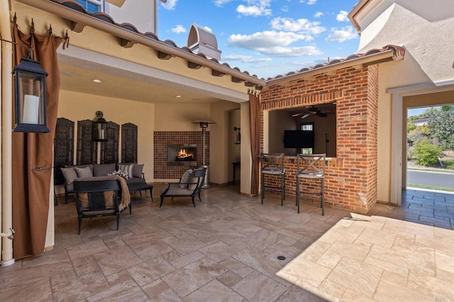 6937 Corte Langosta, Carlsbad, CA 92009 - view of patio featuring an outdoor living space with a fireplace and a bar