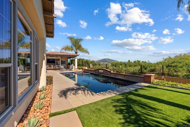 6937 Corte Langosta, Carlsbad, CA 92009 - swimming pool with a patio, a yard, and a mountain view